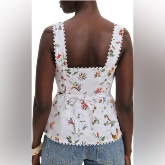 New Reformation Viola Linen Lace Top Size 2 Floral - Picture 3 of 12